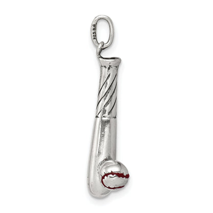 Sterling Silver Polished And Antiqued Enamel Bat Ball Charm