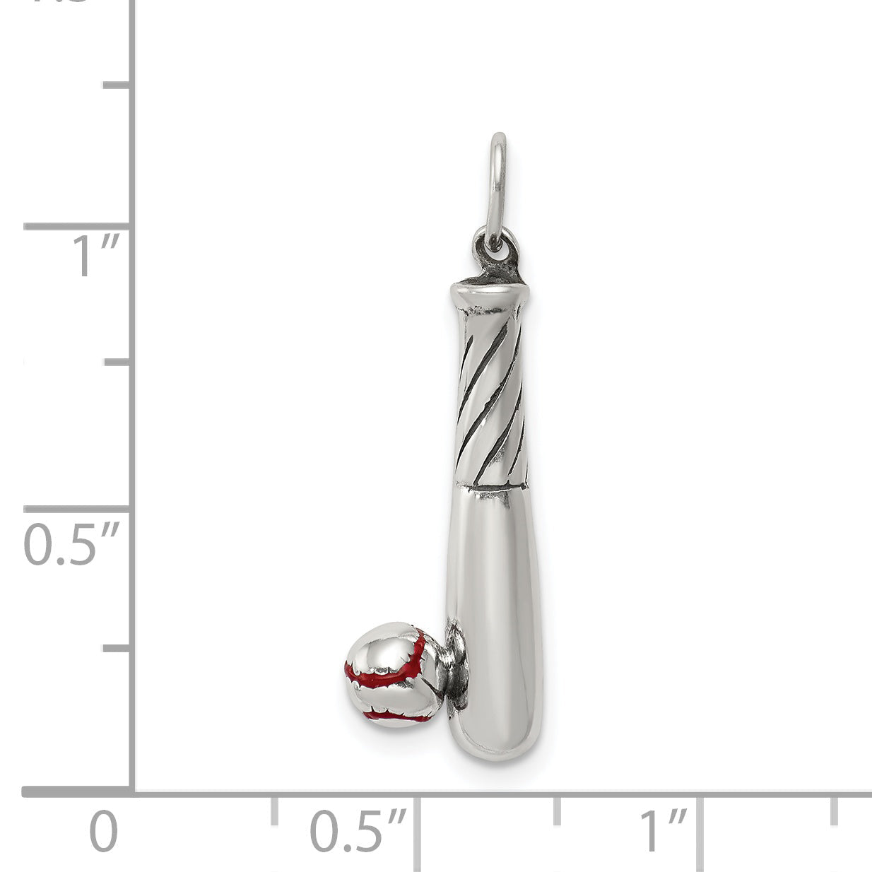 Sterling Silver Polished And Antiqued Enamel Bat Ball Charm