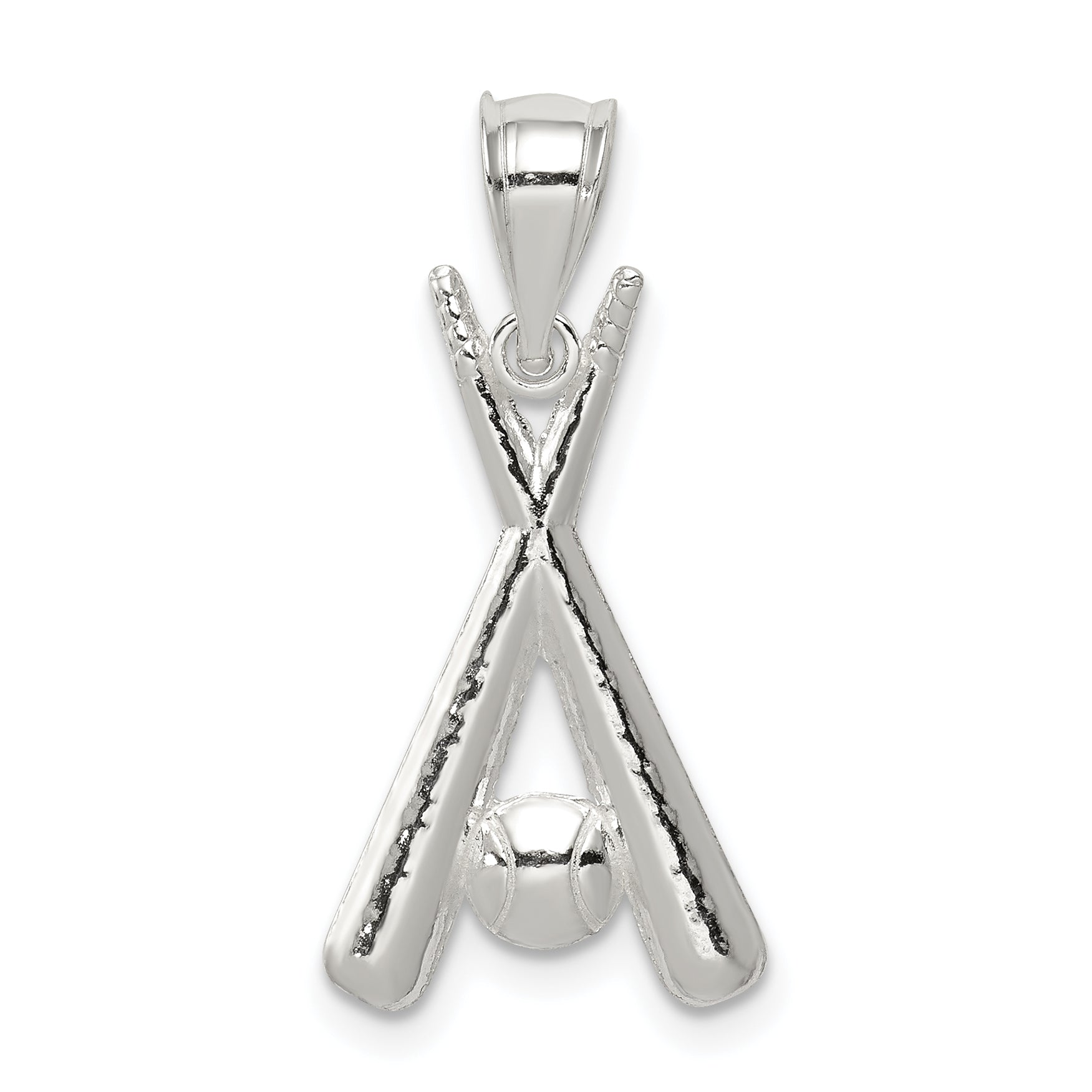 Sterling Silver Polished Bats And Baseball Pendant