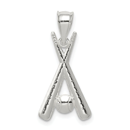 Sterling Silver Polished Bats And Baseball Pendant