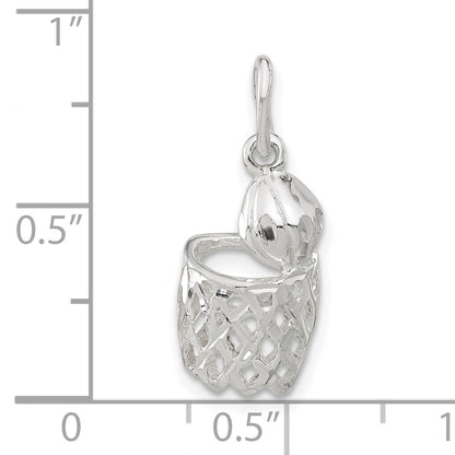 Sterling Silver Polished Diamond-Cut Basketball And Hoop Pendant