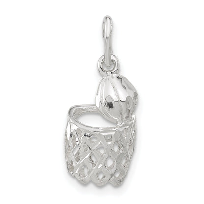 Sterling Silver Polished Diamond-Cut Basketball And Hoop Pendant