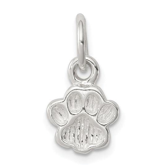 Sterling Silver Polished And Textured Paw Print Charm