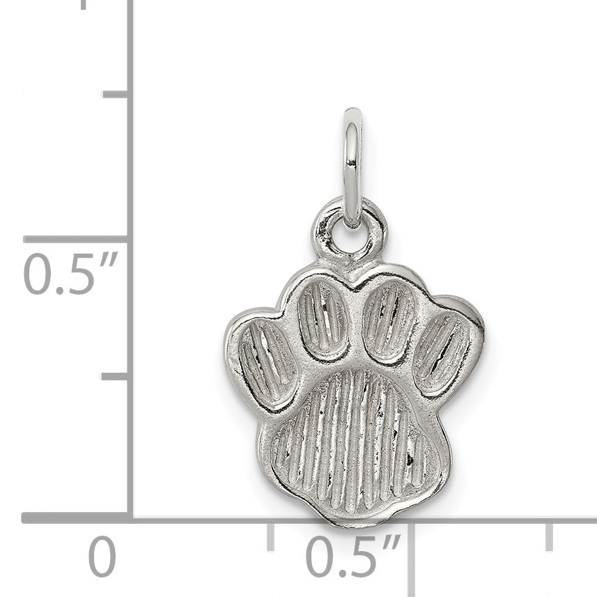Sterling Silver Polished And Textured Paw Print Charm