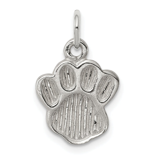 Sterling Silver Polished And Textured Paw Print Charm