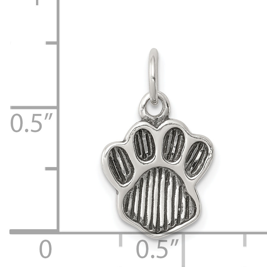 Sterling Silver Polished And Antiqued Paw Pendant