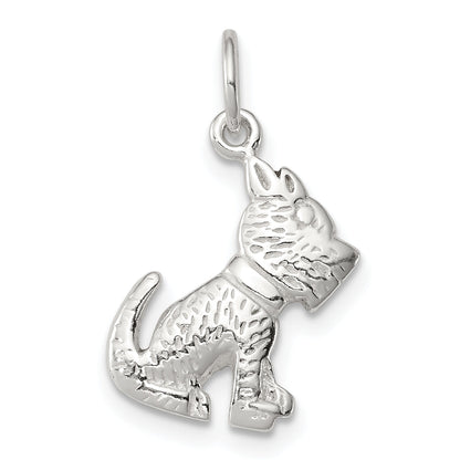 Sterling Silver Polished And Textured Dog Pendant