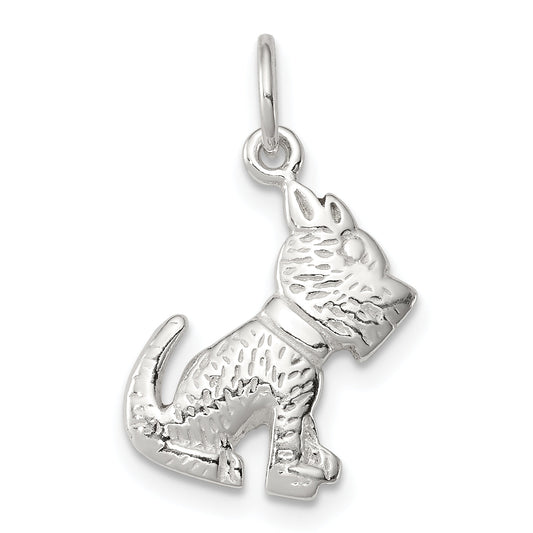 Sterling Silver Polished And Textured Dog Pendant