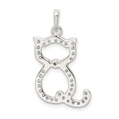 Sterling Silver Polished Cz Cat Pendant