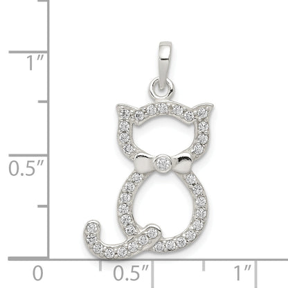 Sterling Silver Polished Cz Cat Pendant