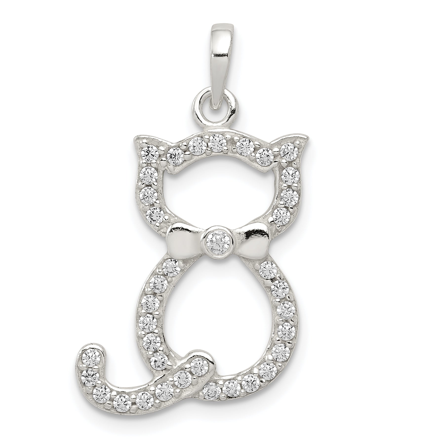 Sterling Silver Polished Cz Cat Pendant
