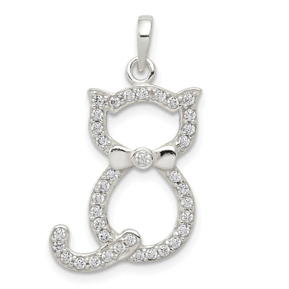 Sterling Silver Polished Cz Cat Pendant