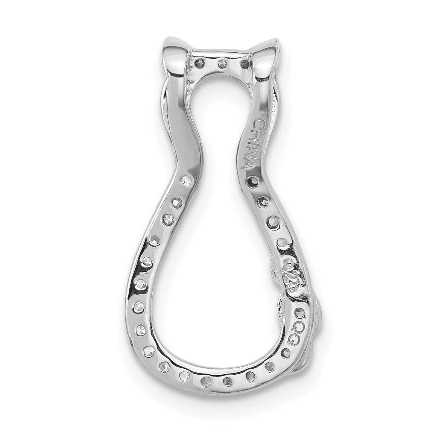 Sterling Silver Polished Cz Cat Chain Slide
