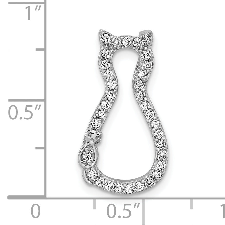 Sterling Silver Polished Cz Cat Chain Slide