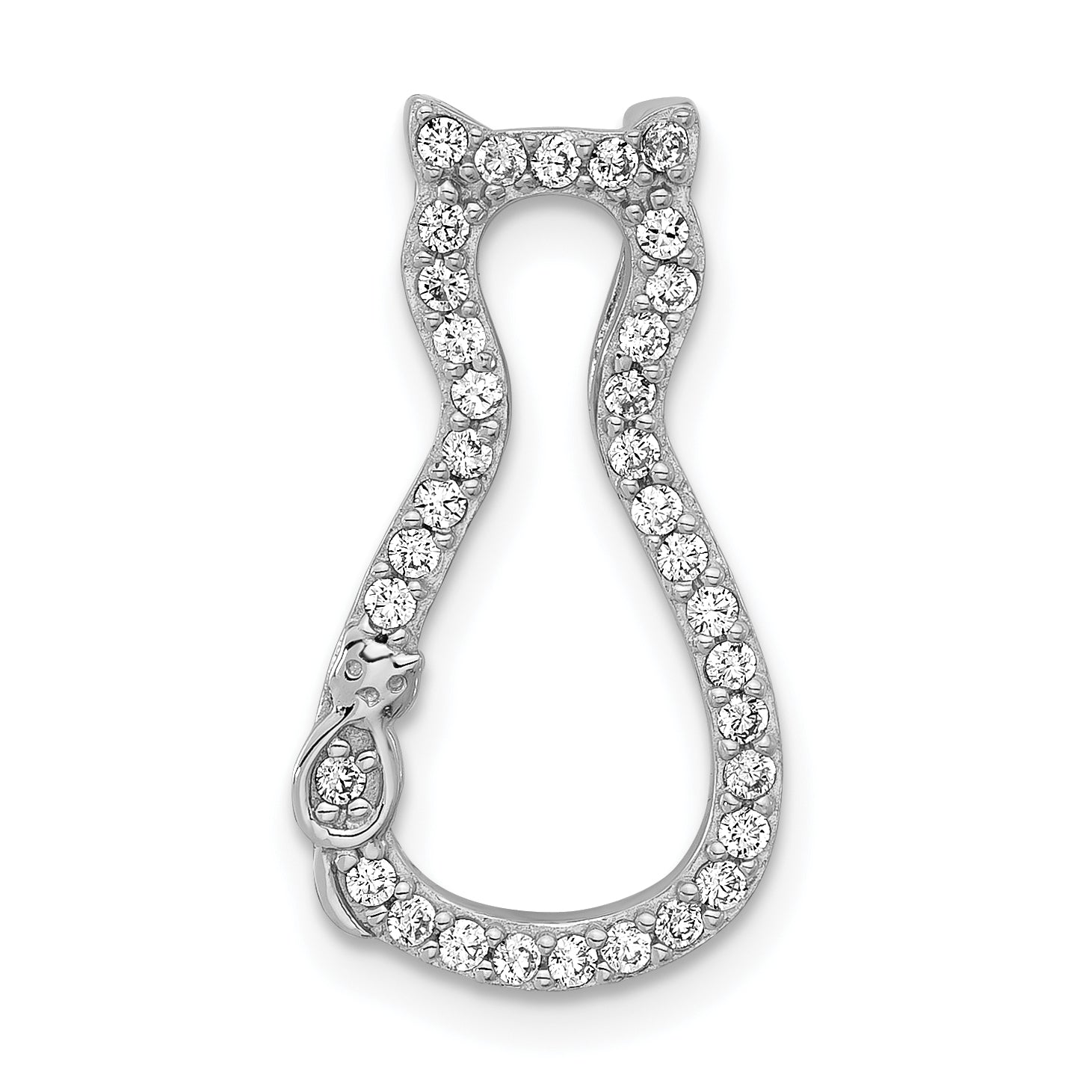 Sterling Silver Polished Cz Cat Chain Slide