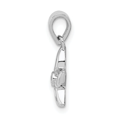 Sterling Silver Rhodium-Plated Flower With Cz Pendant