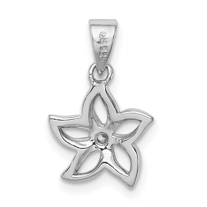 Sterling Silver Rhodium-Plated Flower With Cz Pendant