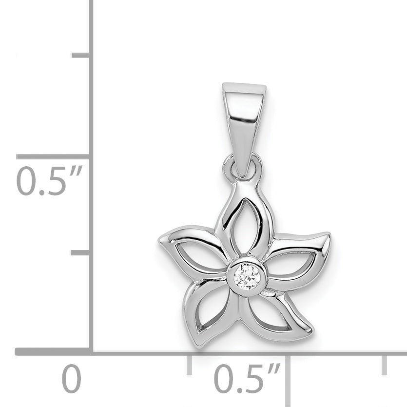 Sterling Silver Rhodium-Plated Flower With Cz Pendant