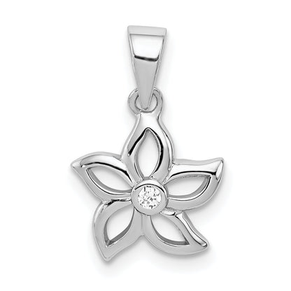 Sterling Silver Rhodium-Plated Flower With Cz Pendant