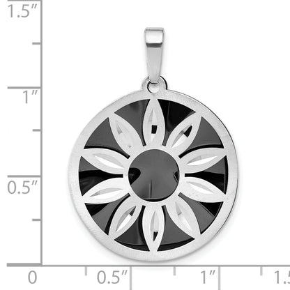 Sterling Silver D/C Satin Ruthenium Plated Flower Pendant