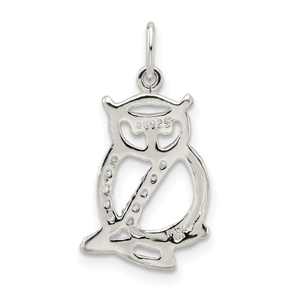 Sterling Silver Siler Polished Cz Owl Pendant