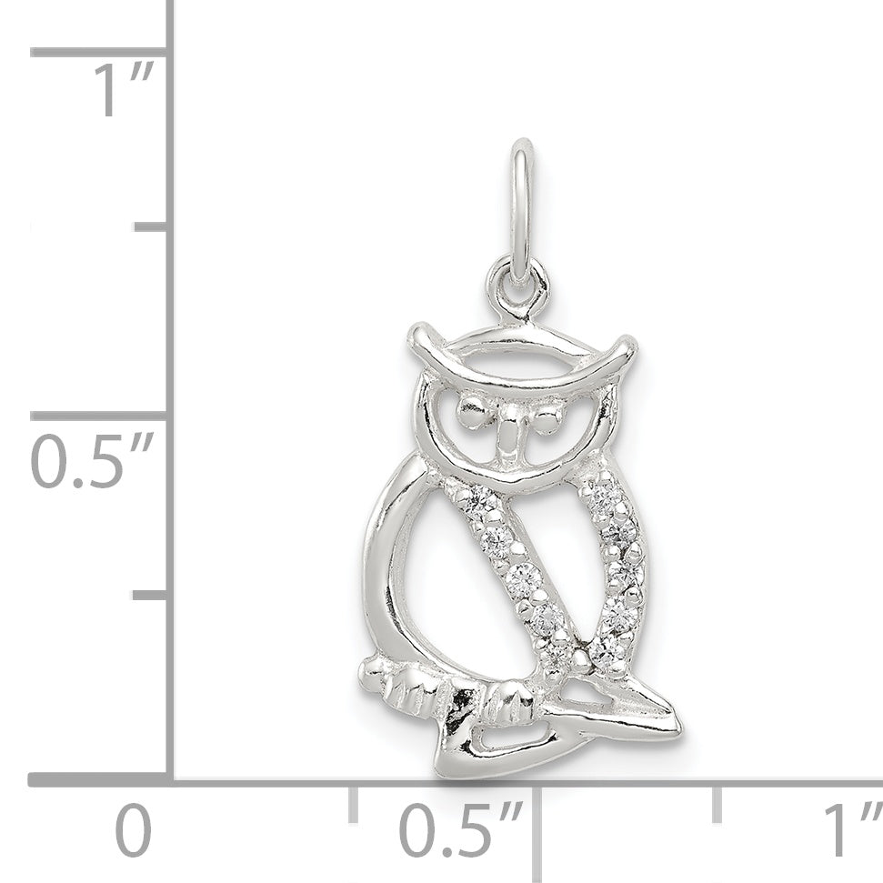 Sterling Silver Siler Polished Cz Owl Pendant