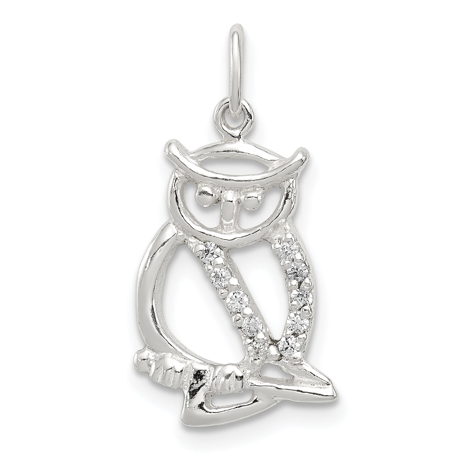 Sterling Silver Siler Polished Cz Owl Pendant