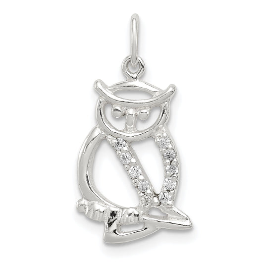 Sterling Silver Siler Polished Cz Owl Pendant