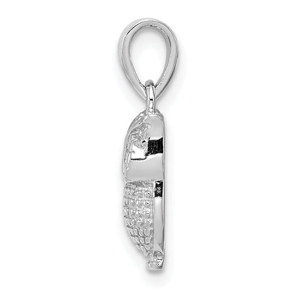 Sterling Silver Rhodium-Plated With Blue Glass Owl Pendant