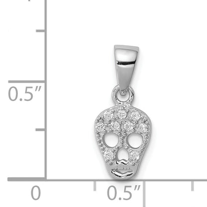 Sterling Silver Rhodium-Plated Cz Skull Pendant