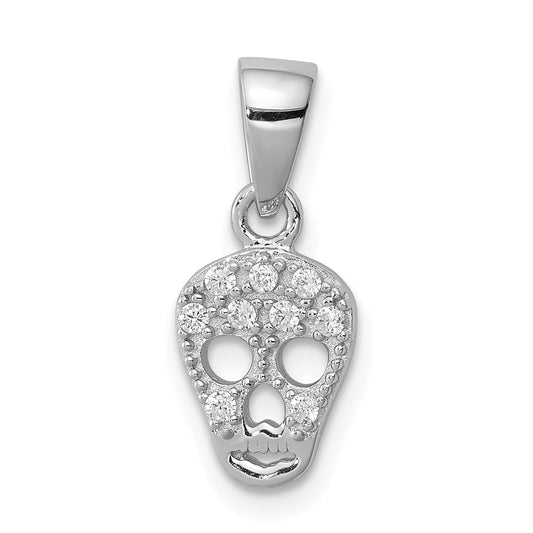 Sterling Silver Rhodium-Plated Cz Skull Pendant