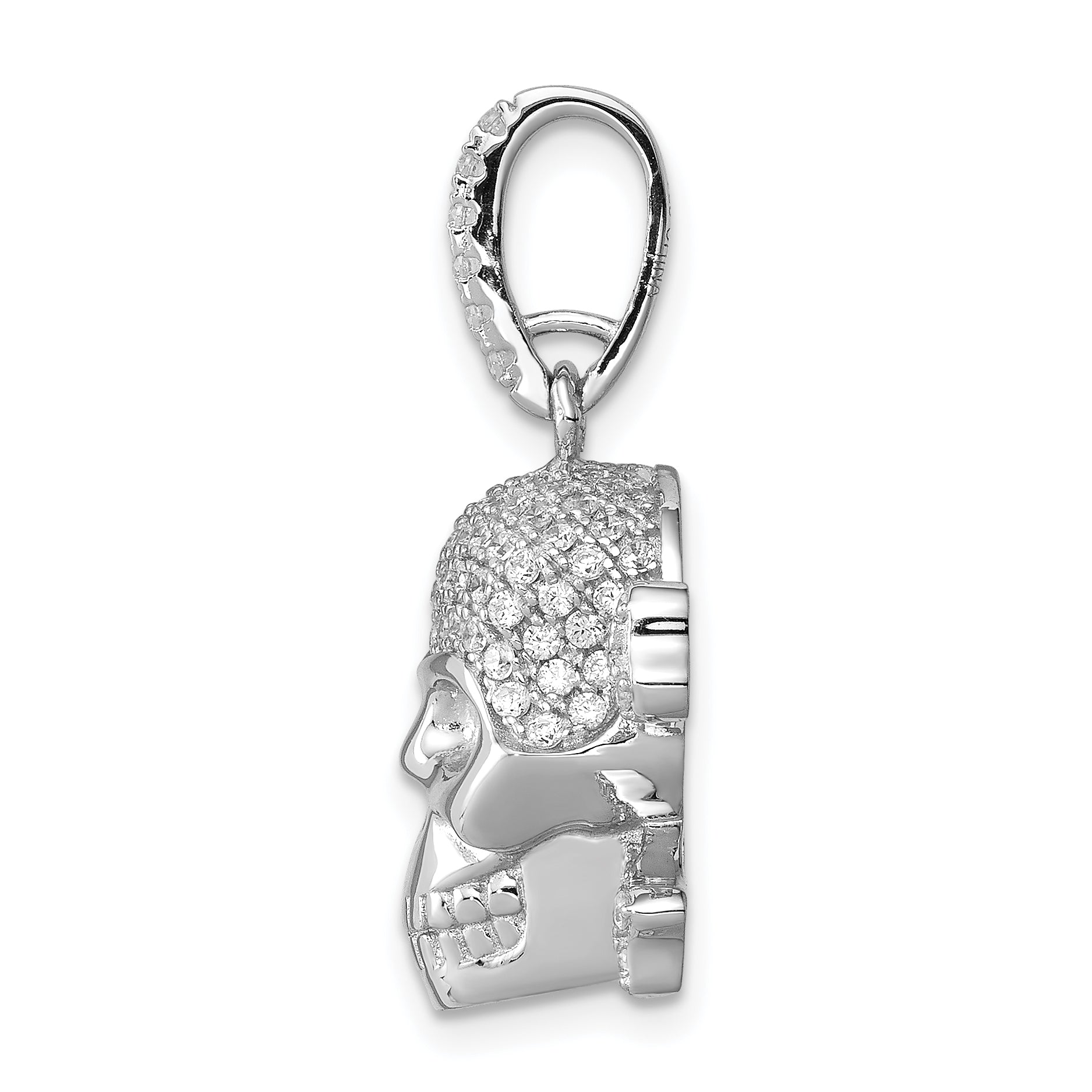 Sterling Silver Rhodium-Plated & Cz Skull Pendant
