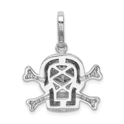 Sterling Silver Rhodium-Plated & Cz Skull Pendant