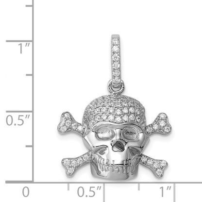 Sterling Silver Rhodium-Plated & Cz Skull Pendant