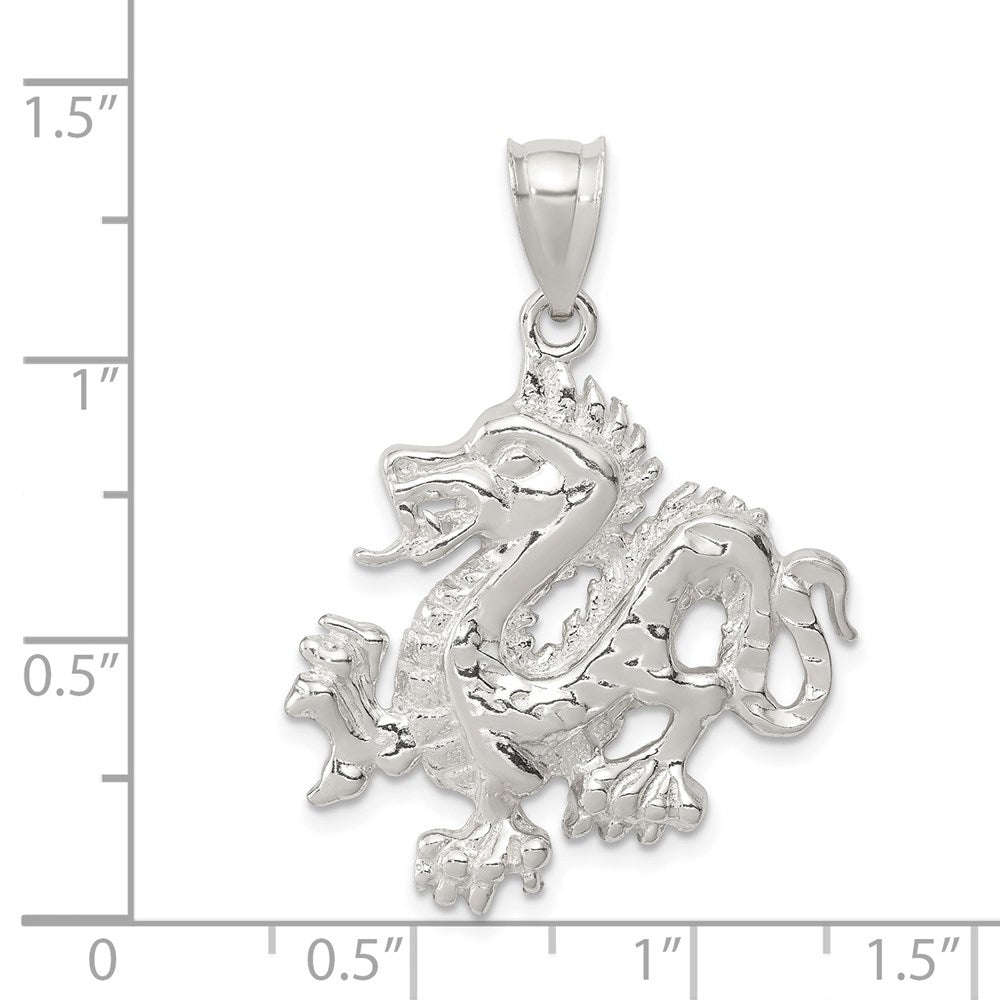 Sterling Silver Polished & Textured Chinese Dragon Pendant