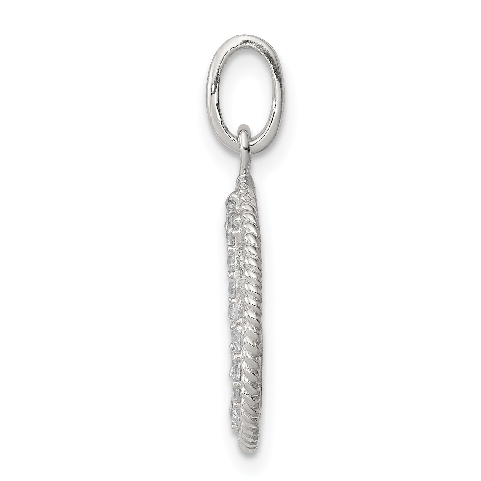 Sterling Silver Rhodium-Plated Polished Cz Anchor Pendant