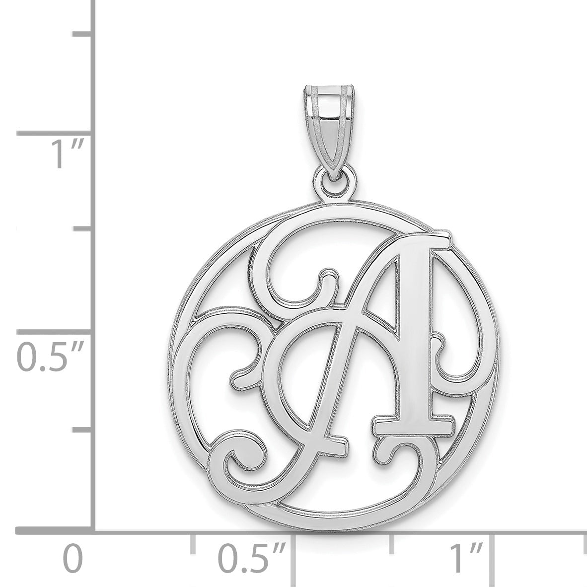 Sterling Silver Rhodium-Plated Fancy Script Letter A Initial Pendant