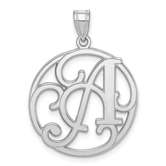 Sterling Silver Rhodium-Plated Fancy Script Letter A Initial Pendant