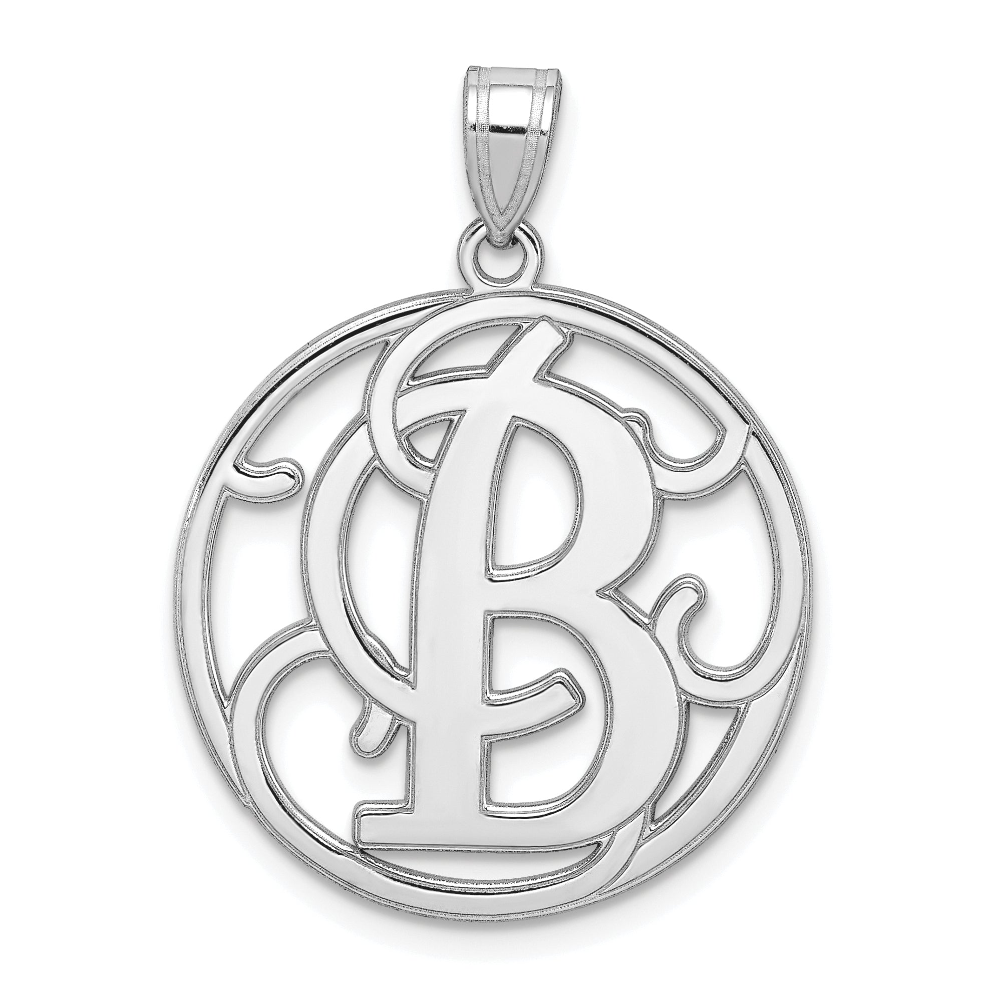 Sterling Silver Rhodium-Plated Fancy Script Letter B Initial Pendant