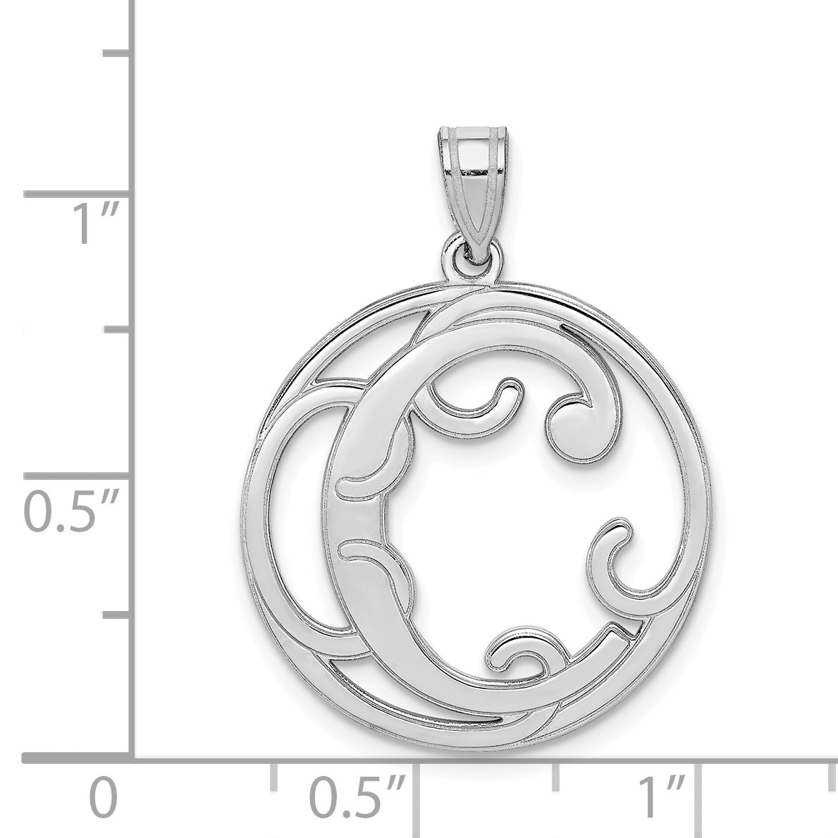 Sterling Silver Rhodium-Plated Fancy Script Letter C Initial Pendant