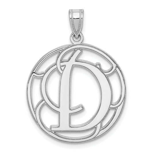 Sterling Silver Rhodium-Plated Fancy Script Letter D Initial Pendant