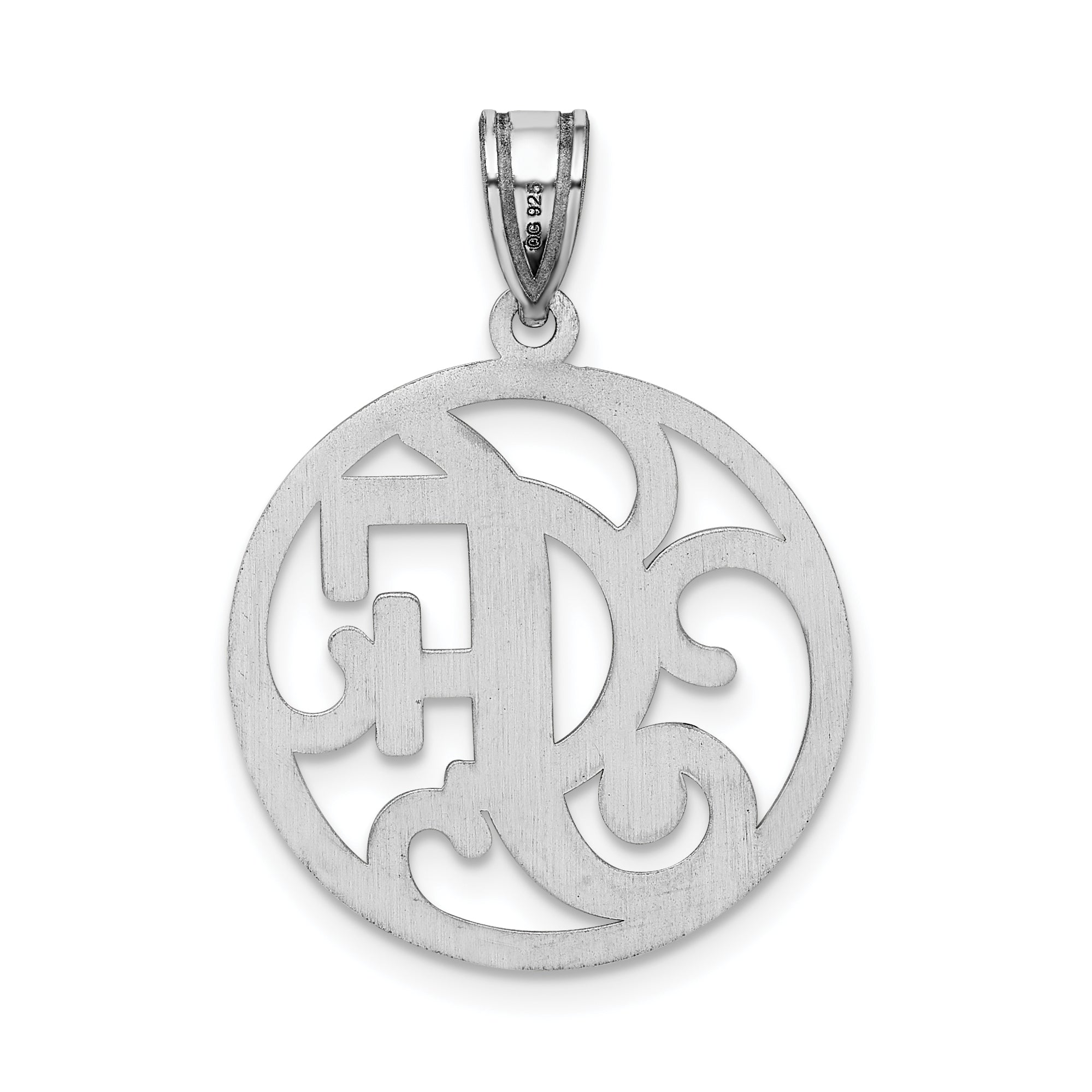 Sterling Silver Rhodium-Plated Fancy Script Letter F Initial Pendant