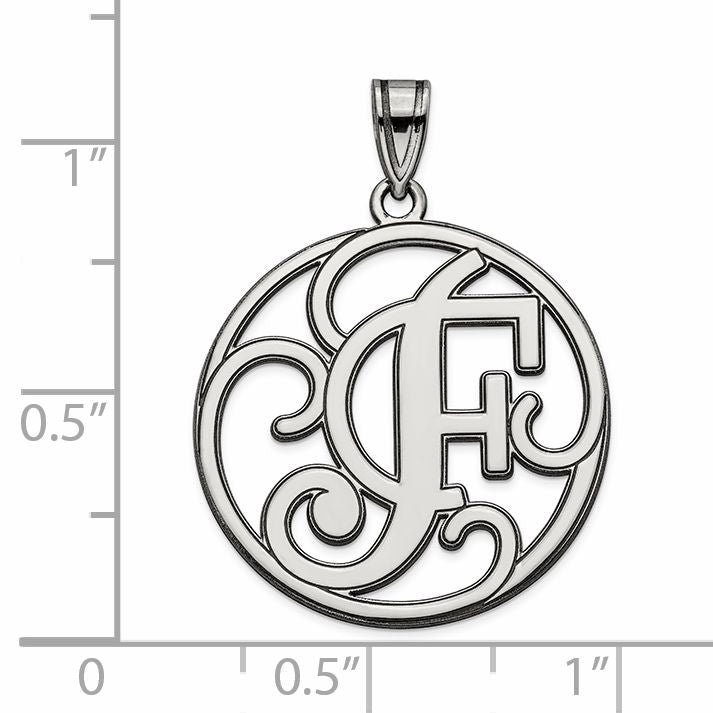 Sterling Silver Rhodium-Plated Fancy Script Letter F Initial Pendant