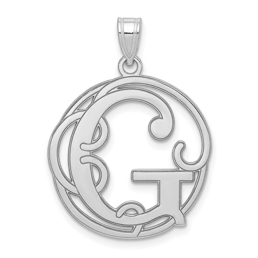 Sterling Silver Rhodium-Plated Fancy Script Letter G Initial Pendant
