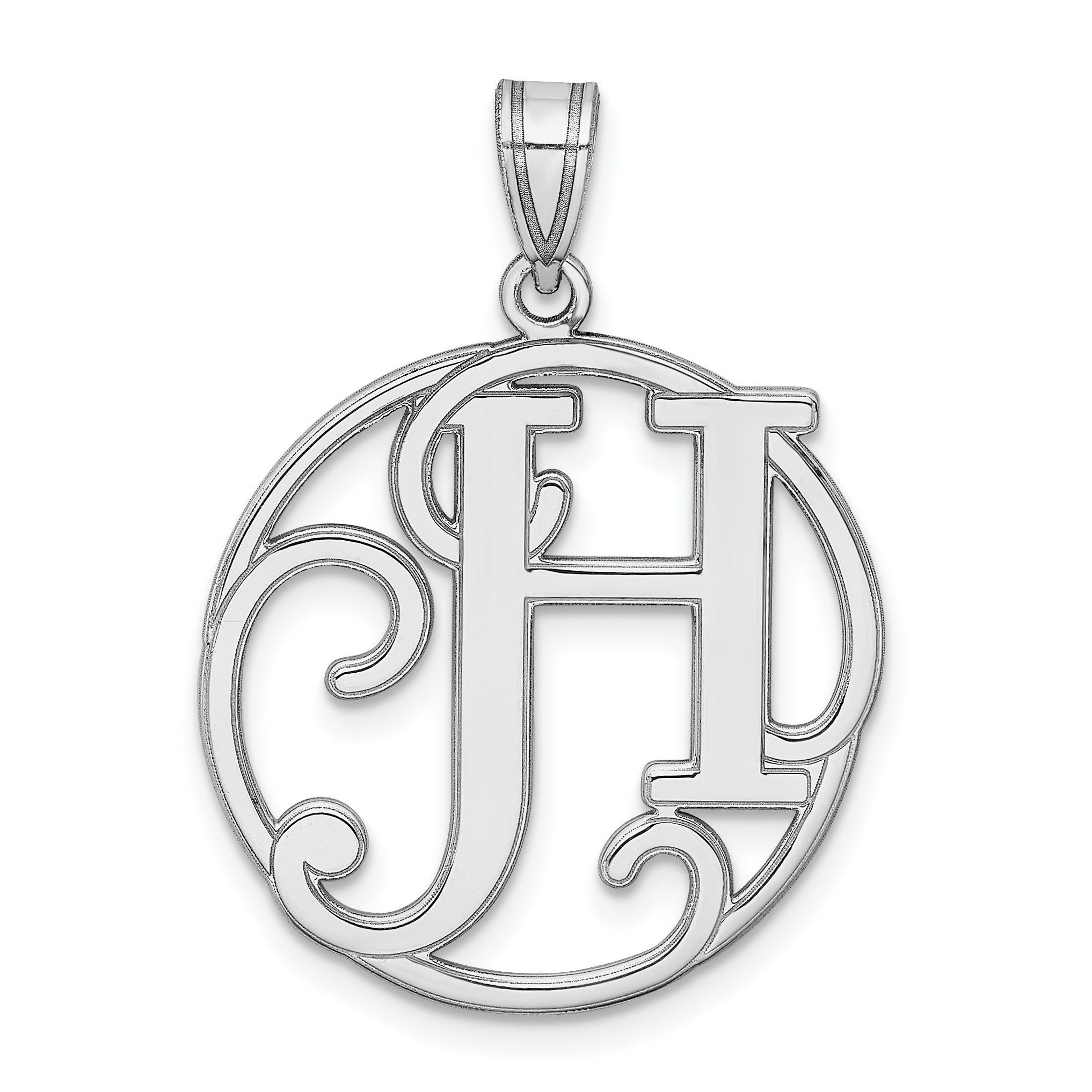 Sterling Silver Rhodium-Plated Fancy Script Letter H Initial Pendant