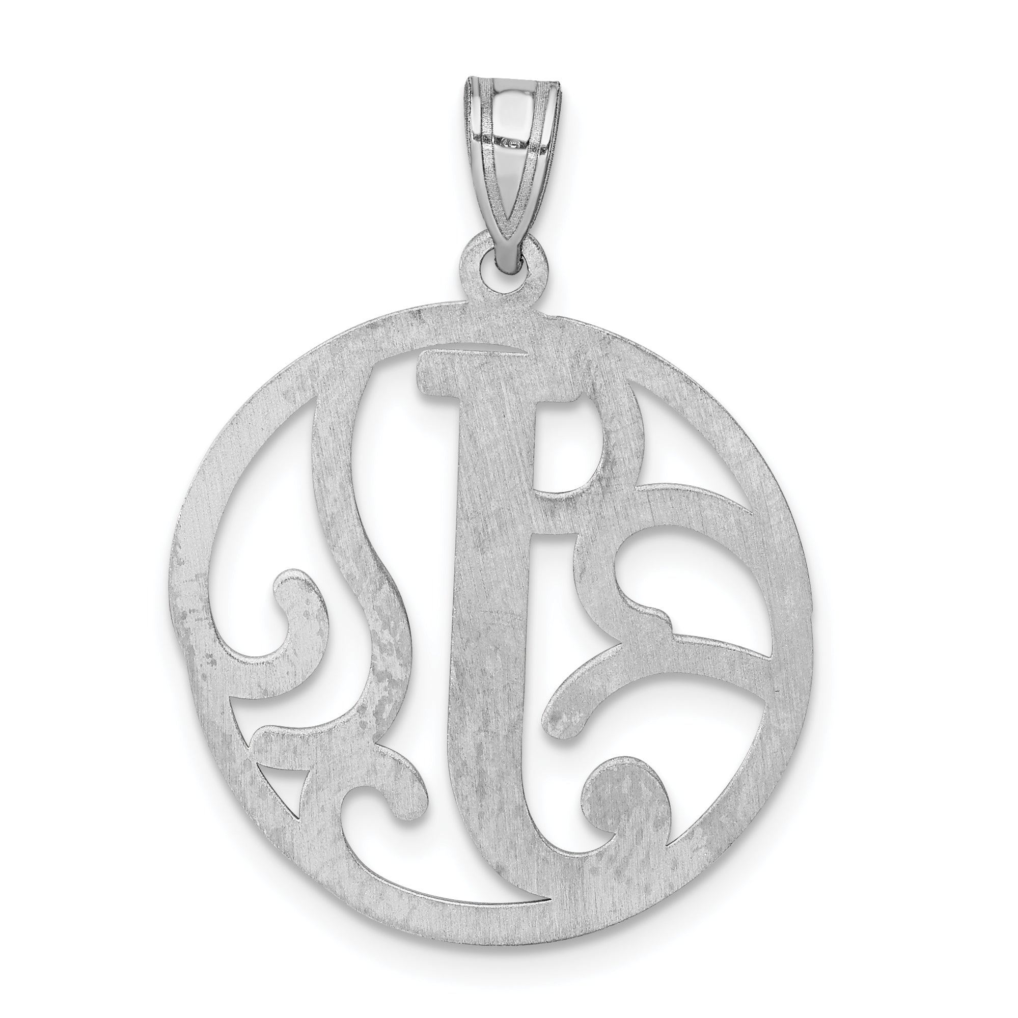 Sterling Silver Rhodium-Plated Fancy Script Letter J Initial Pendant
