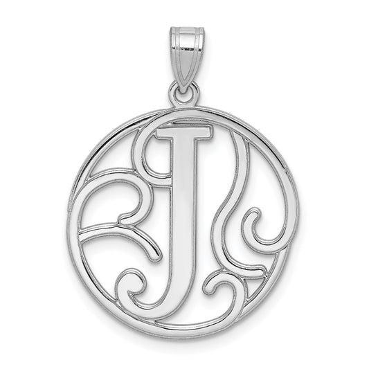 Sterling Silver Rhodium-Plated Fancy Script Letter J Initial Pendant