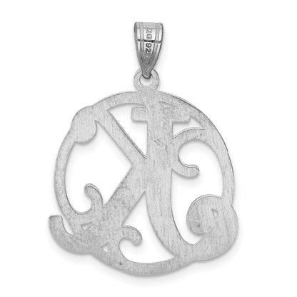 Sterling Silver Rhodium-Plated Fancy Script Letter K Initial Pendant