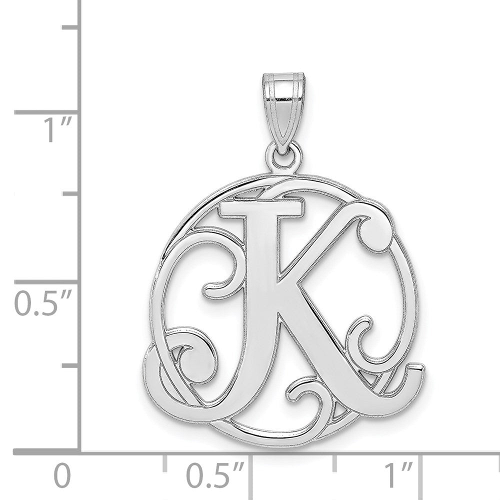 Sterling Silver Rhodium-Plated Fancy Script Letter K Initial Pendant