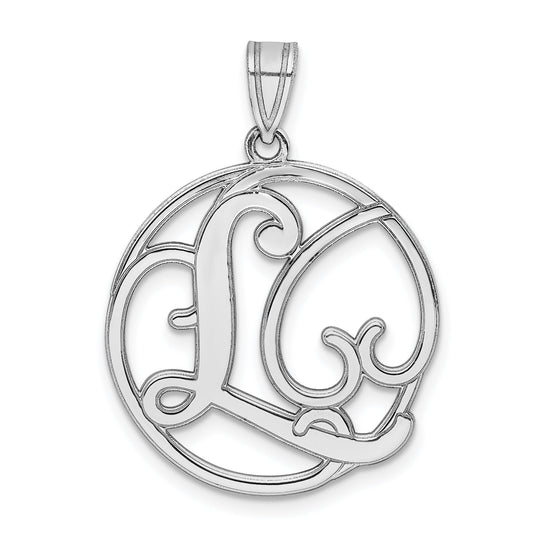 Sterling Silver Rhodium-Plated Fancy Script Letter L Initial Pendant